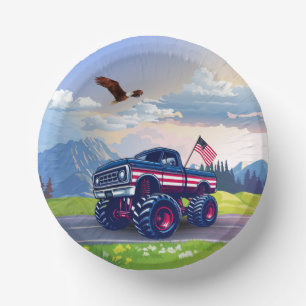 Vintage, USA monster truck Paper Plate