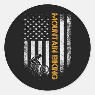 Vintage Usa Mountain Biking American Flag Bike Pat Classic Round Sticker
