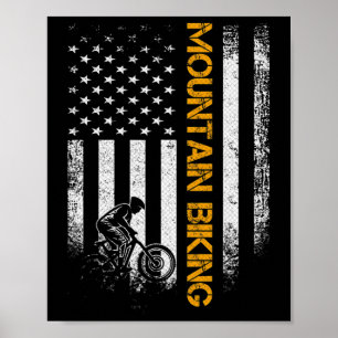 Vintage Usa Mountain Biking American Flag Bike Pat Poster