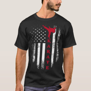 Vintage Usa Red White Karate American Flag Cool T-Shirt