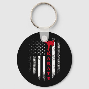 Vintage USA Red White Karate American Flag Keychain
