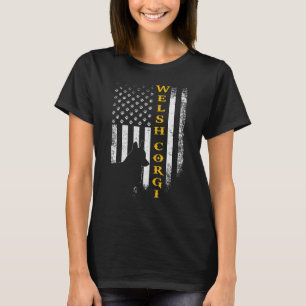 Vintage Usa Welsh Corgi Dog Silhouette American Fl T-Shirt
