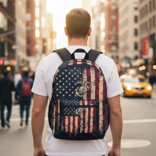 Vintage USMC Marine Corps American Flag Patriotic Printed Backpack