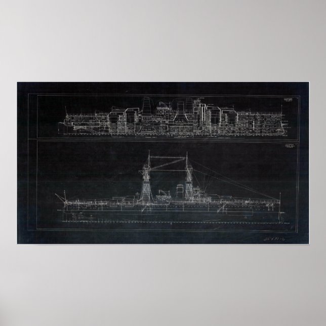 Vintage USS Oklahoma Blueprints Poster (Front)