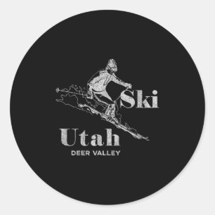 Vintage Utah Deer Valley Skiing Tee Classic Round Sticker