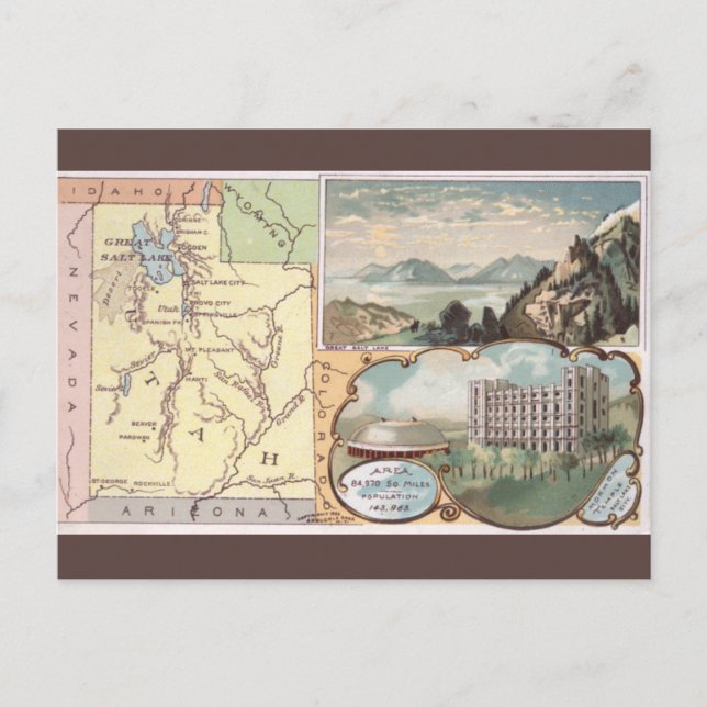Vintage Utah Map Postcard (Front)