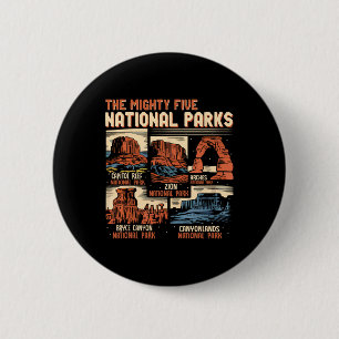 Vintage Utah Mighty Five 5 National Parks Hiking C 2 Inch Round Button
