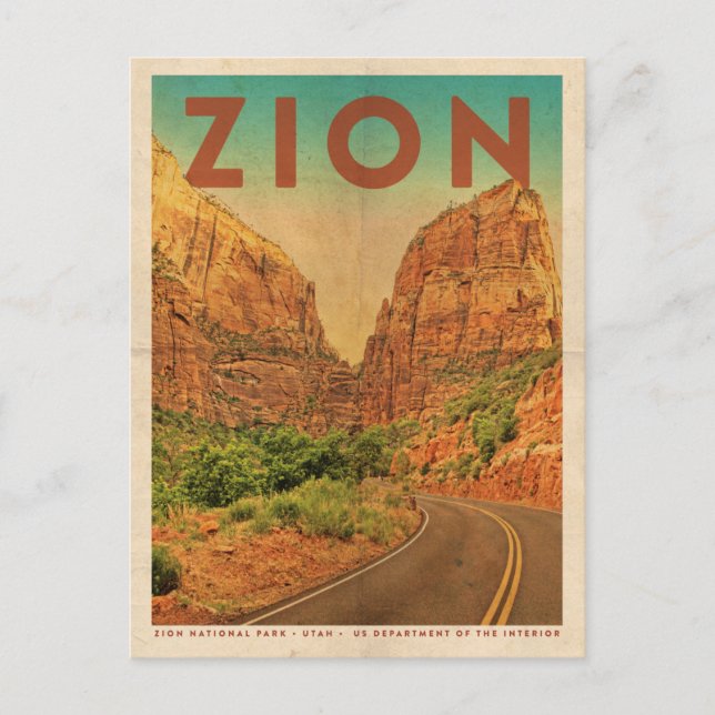 Vintage Utah Zion National Park Travel Postcard (Front)