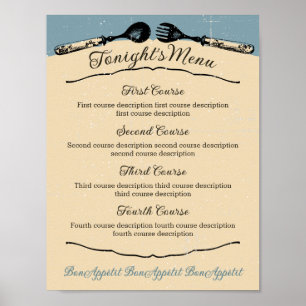 Vintage utensils chef catering dinner party menu p poster