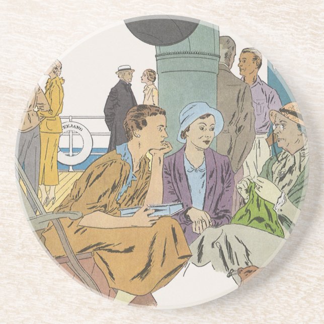 Vintage Vacation, Passengers Cruise Ship on Deck Coaster (Front)