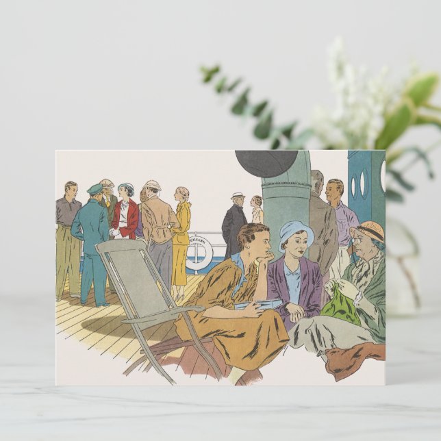 Vintage Vacation, Passengers Cruise Ship on Deck Invitation (Standing Front)