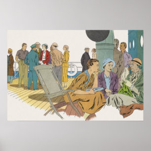 Vintage Vacation, Passengers Cruise Ship on Deck Poster