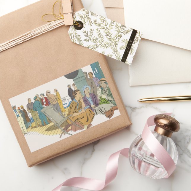 Vintage Vacation, Passengers Cruise Ship on Deck Sticker (Gifting)