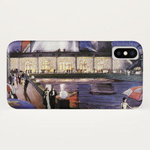 Vintage Vacation Travel, Cruise Ship on Pool Deck iPhone X Case