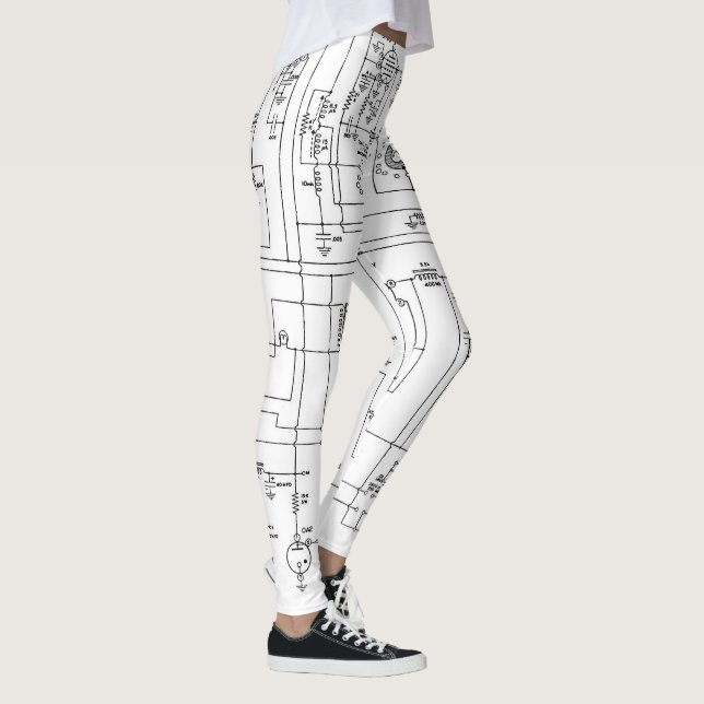 Vintage Vacuum Tube Transmitter Schematic Leggings (Right)