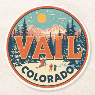vintage Vail colorado outdoor summer souvenirs Round Paper Coaster