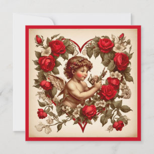 Vintage Valentine art love cupid Thank You Card
