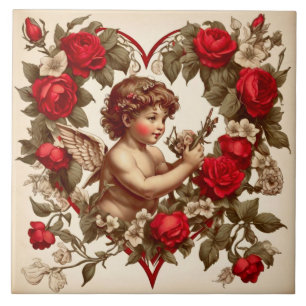 Vintage Valentine art love cupid Tile