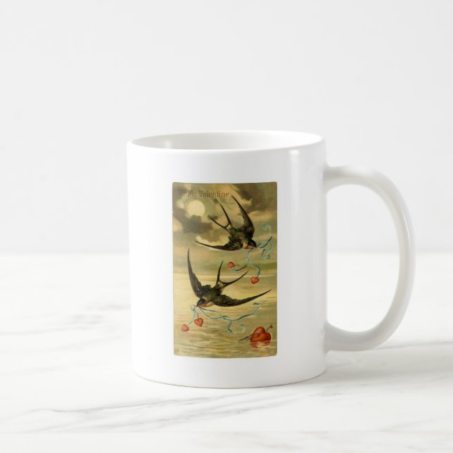 Vintage Valentine Barn Swallows With Hearts Coffee Mug (Right)