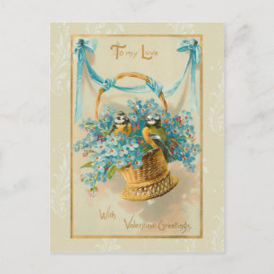Vintage Valentine Birds and Forget Me Nots Holiday Postcard