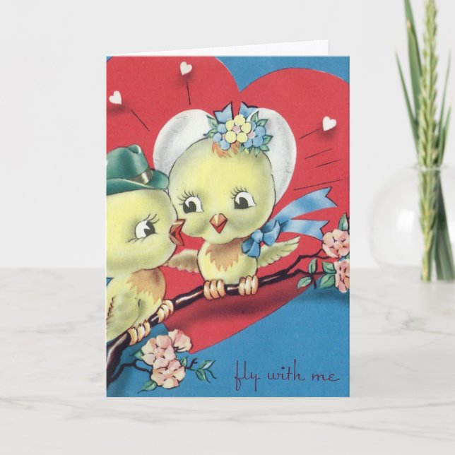 Vintage Valentine Birds Holiday Card (Front)