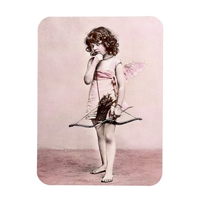 Vintage Valentine Cautious Cupid Magnet (Vertical)
