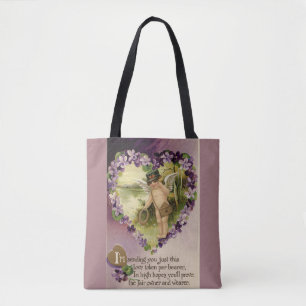 Vintage Valentine Cherub and Violets Tote Bag