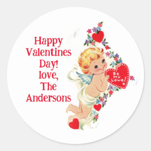 Vintage Valentine Cherub Angel Be My Love Classic Round Sticker