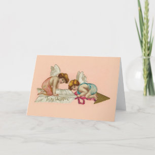 Vintage Valentine Cherubs Arrow Holiday Card