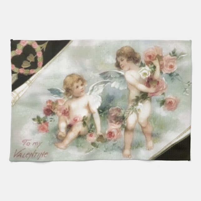 Vintage Valentine Cherubs Kitchen Towel (Horizontal)