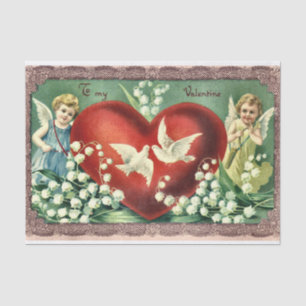 Vintage Valentine Cherubs White Flowers and Doves  Tissue Paper