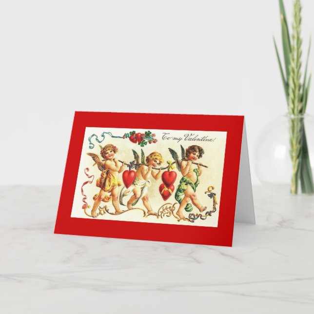 Vintage Valentine Cherubs with Heart Holiday Card (Front)