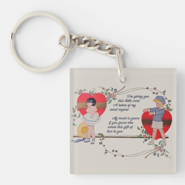 Vintage Valentine Children Cute Colourful Art Deco Keychain (Front)
