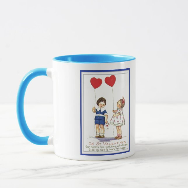 Vintage Valentine Children with Ballons Mug (Left)