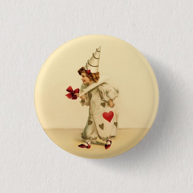 Vintage Valentine Clown 1 Inch Round Button (Front)