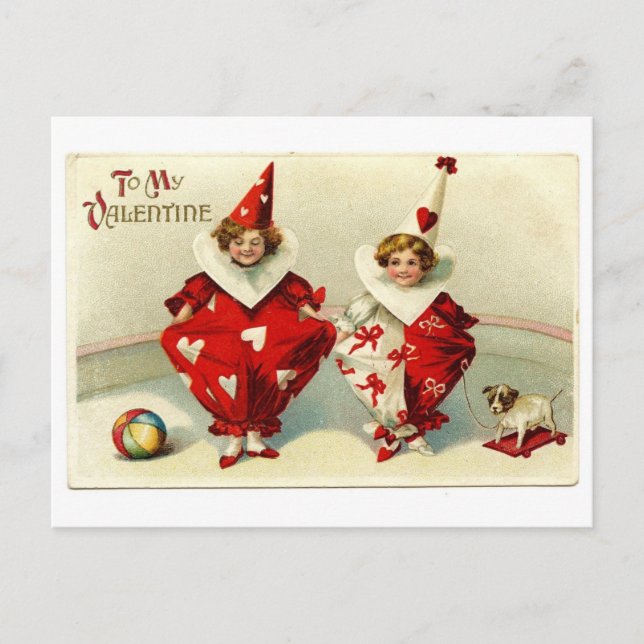 Vintage Valentine Clown Holiday Postcard (Front)