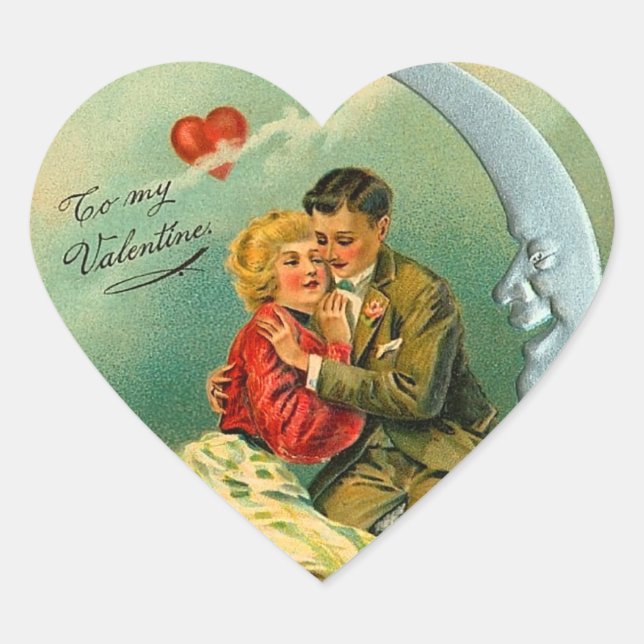 Vintage Valentine Couple Heart Stickers (Front)