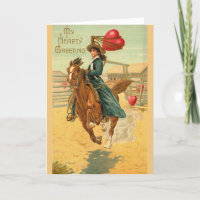 Vintage Valentine - Cowgirl Lassos a Heart,
