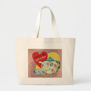Vintage Valentine Cup of Tea Large Tote Bag