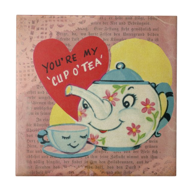 Vintage Valentine Cup of Tea Tile (Front)