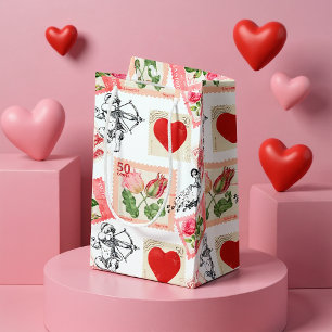 Vintage Valentine Cupid and Stamps Small Gift Bag