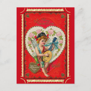 Vintage valentine cupid art musical postcard