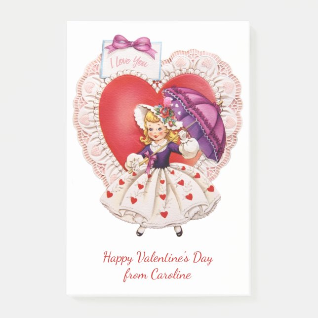 Vintage Valentine custom text Post-It notes (Front)