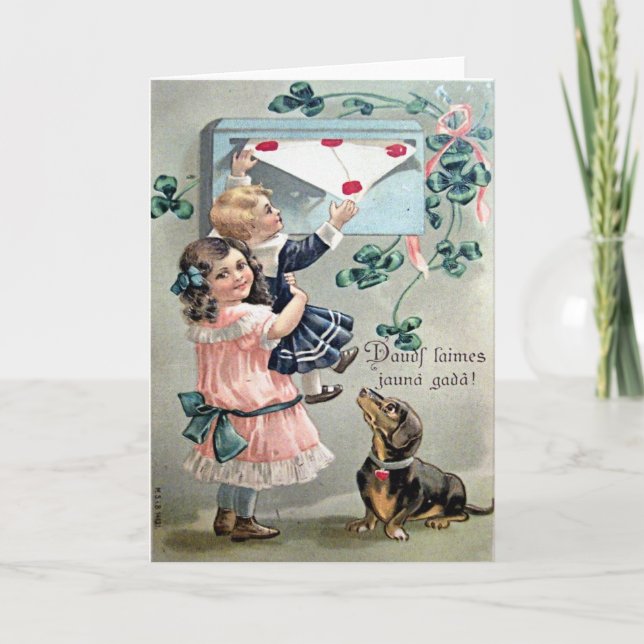 Vintage Valentine Dachshund Holiday Card (Front)