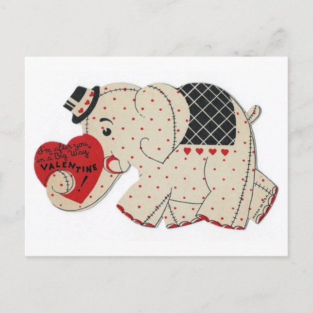 Vintage Valentine Elephant Postcard (Front)