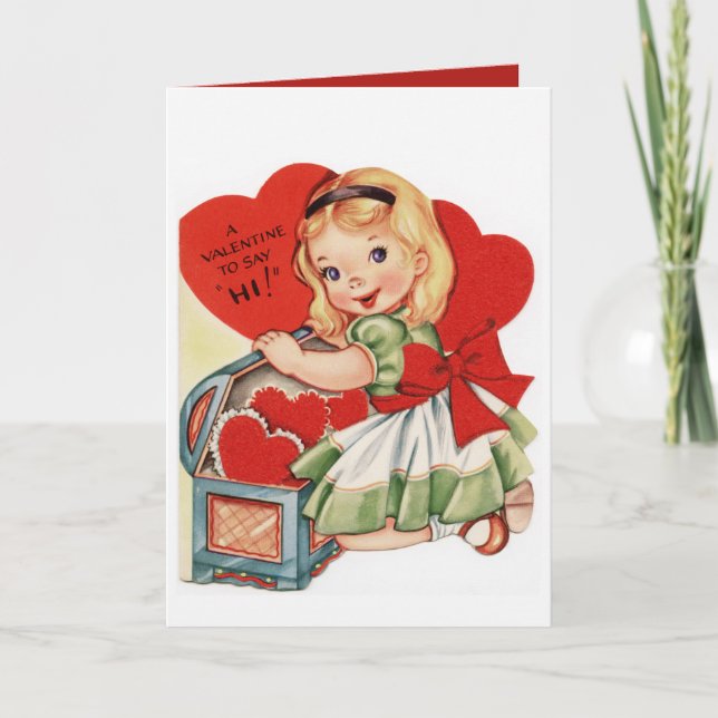 Vintage Valentine Girl Holiday Card (Front)