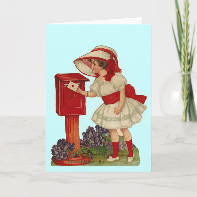 Vintage Valentine Girl Mails Card (Front)
