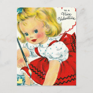 Vintage Valentine Girl Painting Holiday Postcard