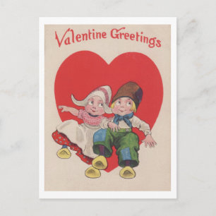 Vintage Valentine Greetings Dutch Children Holiday Postcard
