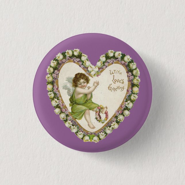 Vintage Valentine Heart 1 Inch Round Button (Front)